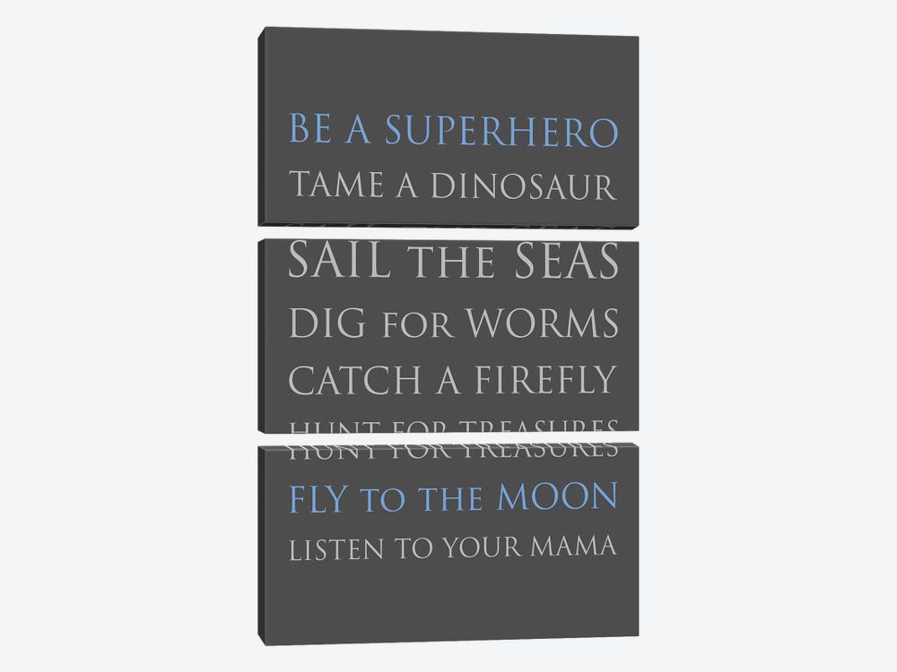 Be A Superhero-Med Blue-Gray by Willow & Olive 3-piece Canvas Art Print