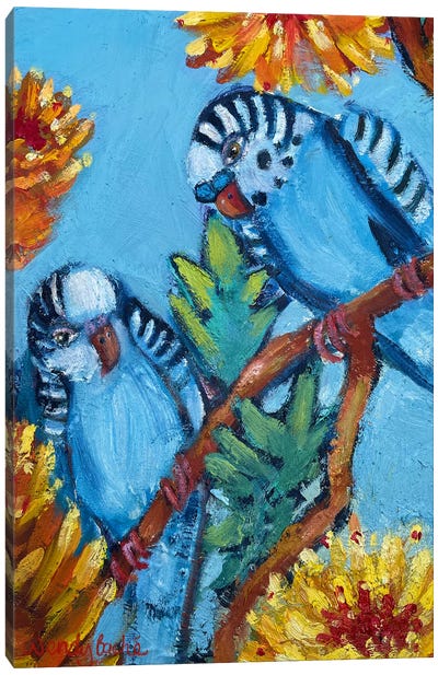 Blue Budgies Canvas Art Print - Wendy Bache