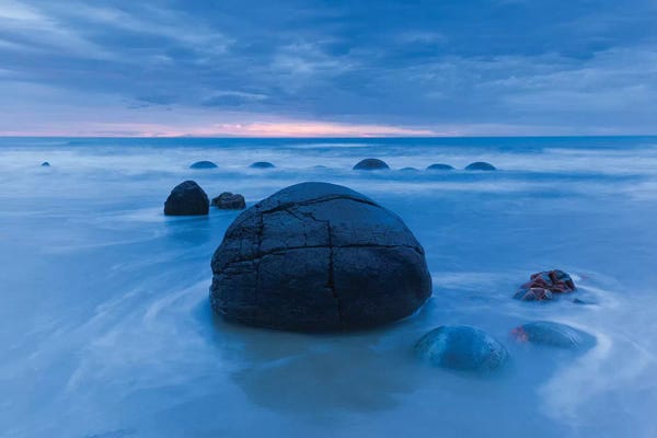 Blue Sky & Sea: New Zealand, South Island, Otago, Moeraki, Moeraki Boulders, dawn III by Walter Bibikow