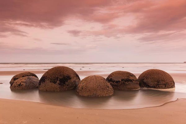 Refreshing Workspace: New Zealand, South Island, Otago, Moeraki, Moeraki Boulders, dusk by Walter Bibikow