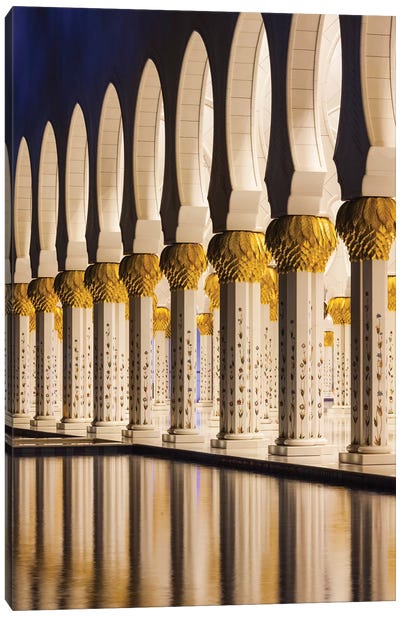 UAE, Abu Dhabi. Sheikh Zayed bin Sultan Mosque arches II Canvas Art Print - Middle Eastern Décor