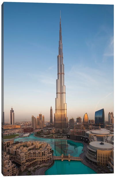 UAE, Downtown Dubai. Cityscape with Burj Khalifa. Canvas Art Print - United Arab Emirates Art