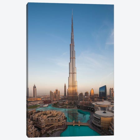 UAE, Downtown Dubai. Cityscape with Burj Khalifa. Canvas Print #WBI112} by Walter Bibikow Canvas Wall Art