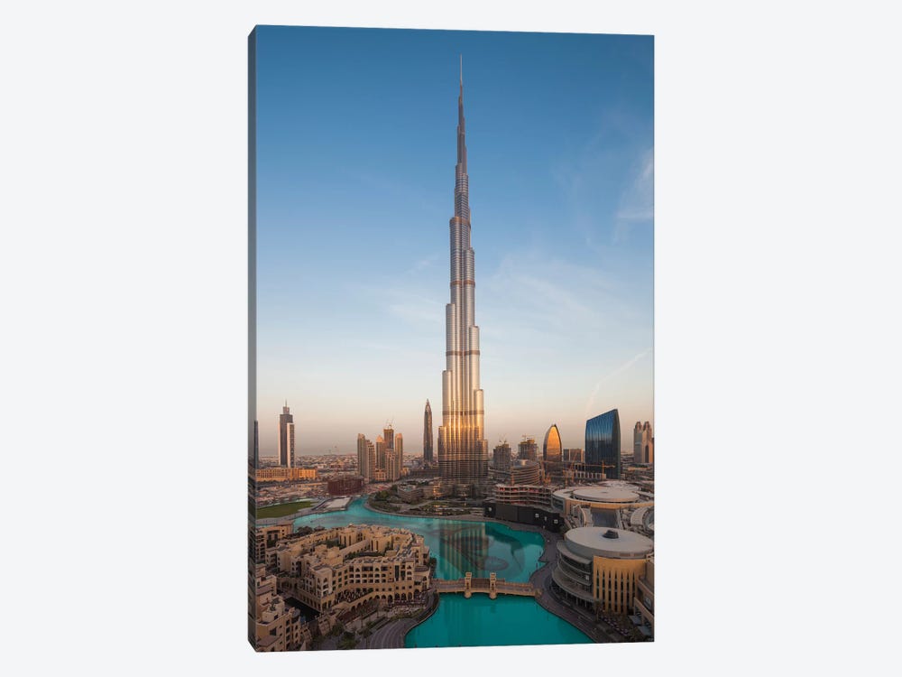 UAE, Downtown Dubai. Cityscape with Burj Khalifa. by Walter Bibikow 1-piece Canvas Print