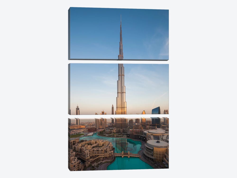 UAE, Downtown Dubai. Cityscape with Burj Khalifa. by Walter Bibikow 3-piece Canvas Art Print