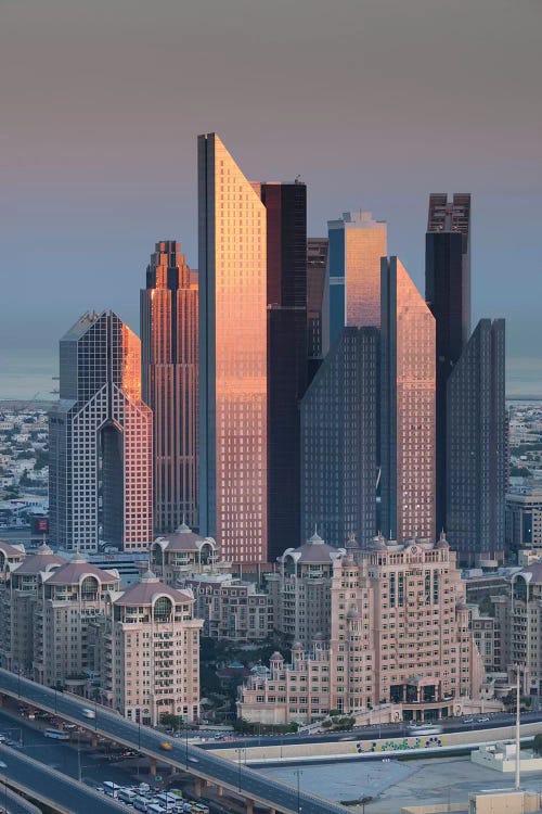 UAE, Downtown Dubai. Skyscrapers on Sheikh Zayed Road from downtown