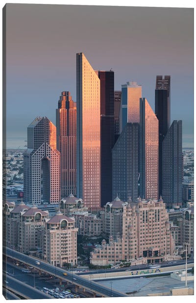 UAE, Downtown Dubai. Skyscrapers on Sheikh Zayed Road from downtown Canvas Art Print - Dubai Art