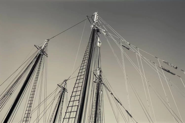 USA, Massachusetts, Cape Ann, Gloucester, schooner masts at dusk