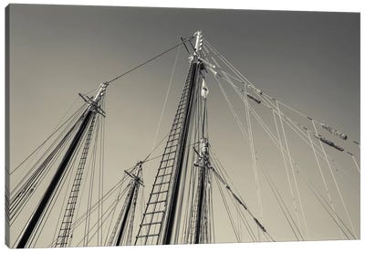 USA, Massachusetts, Cape Ann, Gloucester, schooner masts at dusk Canvas Art Print - Sepia Photography