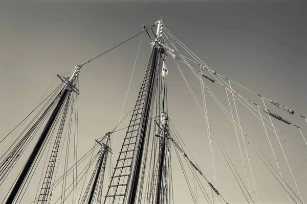 Sepia Photography: USA, Massachusetts, Cape Ann, Gloucester, schooner masts at dusk by Walter Bibikow