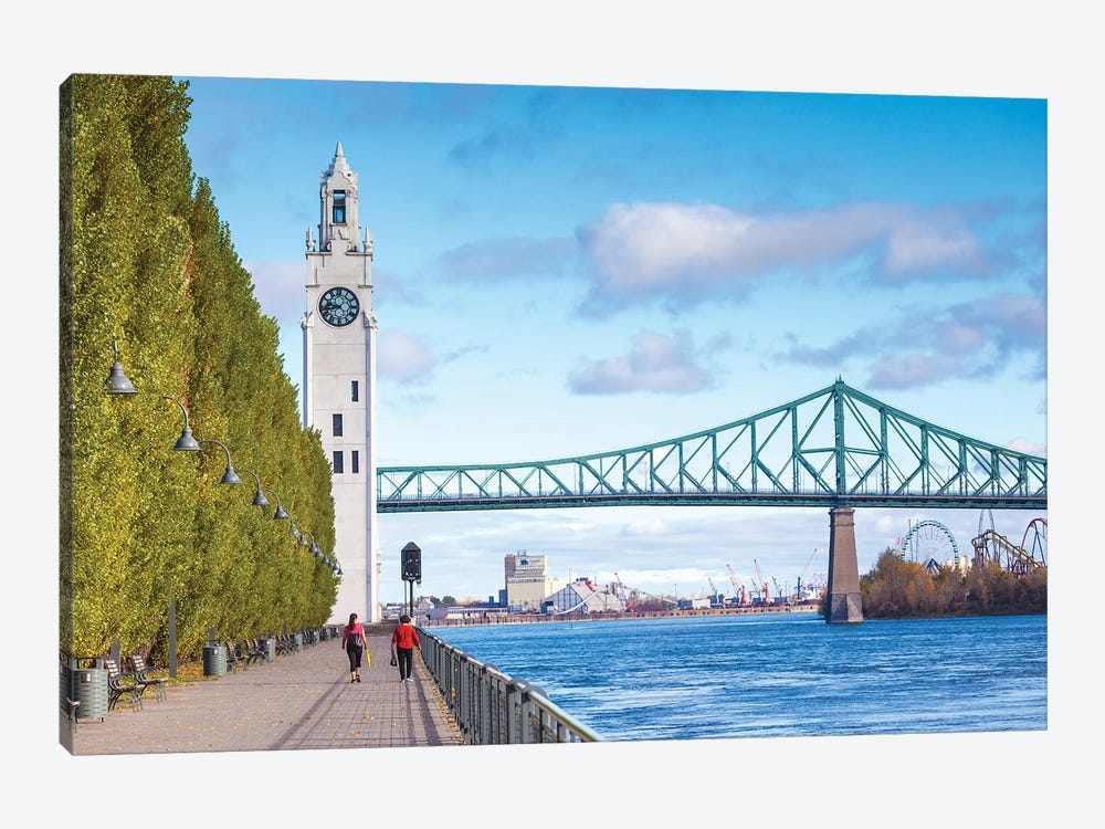 Canada, Quebec, Montreal. The Old Port, Sailor's Memorial Clock Tower and Jacques Cartier Bridge by Walter Bibikow 1-piece Canvas Art