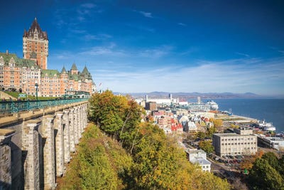 Canada, Quebec, Quebec City. Chateau Frontenac, Terrase Dufferin and old lower town by Walter Bibikow art print