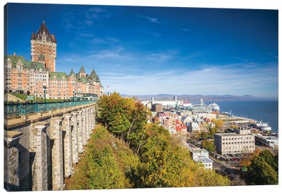 Canada, Quebec, Quebec City. Chateau Frontenac, Terrase Dufferin and old lower town Canvas Art Print - Walter Bibikow