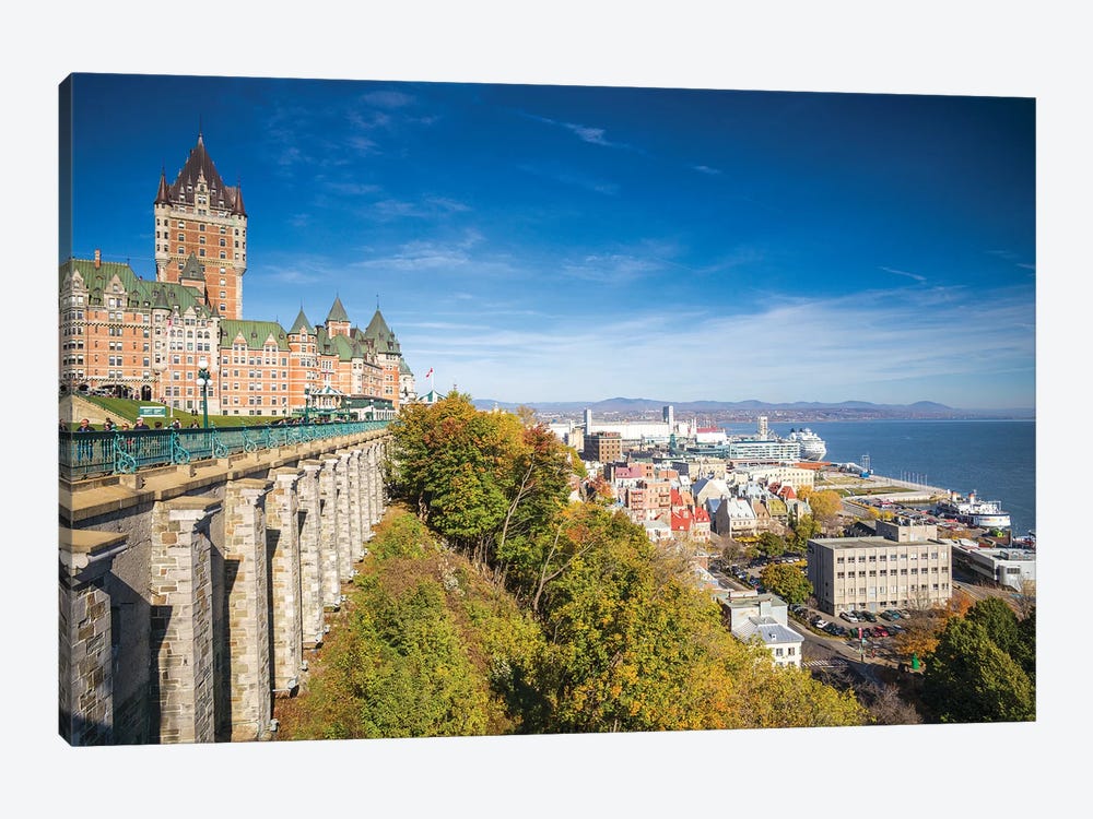 Canada, Quebec, Quebec City. Chateau Frontenac, Terrase Dufferin and old lower town by Walter Bibikow 1-piece Canvas Artwork