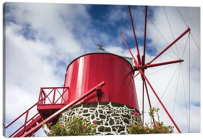 Portugal, Azores, Faial Island, Espalamaca. Traditional windmill Canvas Art Print - Walter Bibikow