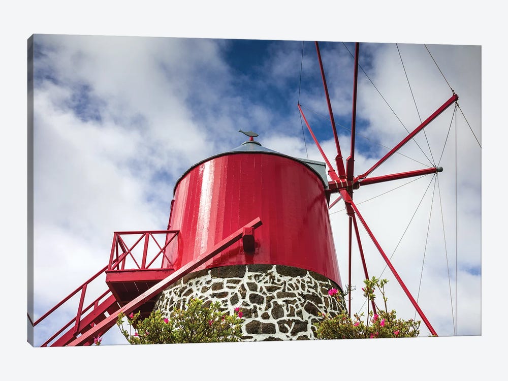 Portugal, Azores, Faial Island, Espalamaca. Traditional windmill by Walter Bibikow 1-piece Canvas Print