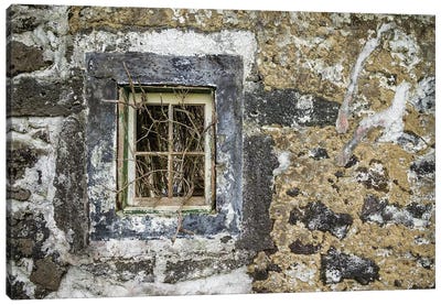 Portugal, Azores, Faial Island, Norte Pequeno. Ruins of building damaged by volcanic eruption Canvas Art Print