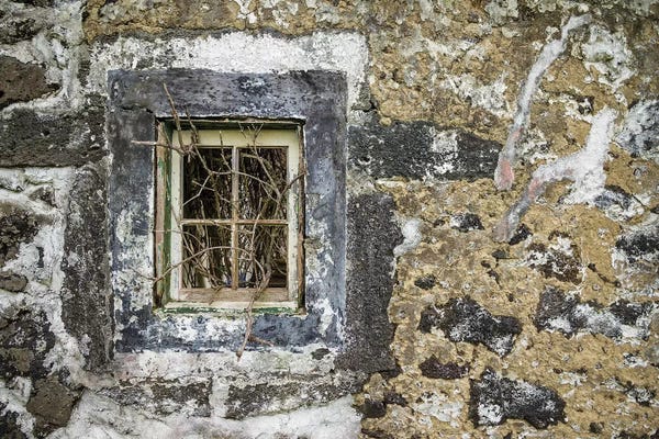 Windows: Portugal, Azores, Faial Island, Norte Pequeno. Ruins of building damaged by volcanic eruption by Walter Bibikow