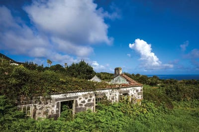 Portugal, Azores, Faial Island, Norte Pequeno. Ruins of building damaged by volcanic eruption by Walter Bibikow art print