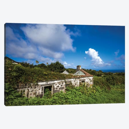 Portugal, Azores, Faial Island, Norte Pequeno. Ruins of building damaged by volcanic eruption Canvas Print #WBI135} by Walter Bibikow Art Print