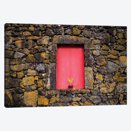 Portugal, Azores, Pico Island, Madalena. Red doors on barn Canvas Print #WBI136} by Walter Bibikow Art Print