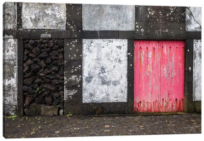 Portugal, Azores, Pico Island, Porto Cachorro. Old fishing community set in volcanic rock buildings Canvas Art Print