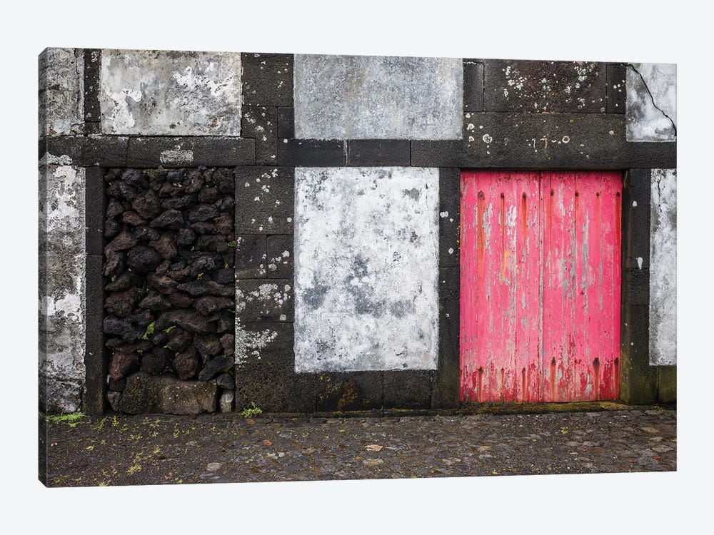 Portugal, Azores, Pico Island, Porto Cachorro. Old fishing community set in volcanic rock buildings by Walter Bibikow 1-piece Canvas Wall Art