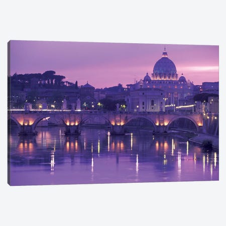 Ponte Sant'Angelo (Pons Aelius) With St. Peter's Basilica, Rome, Lazio Region, Italy Canvas Print #WBI13} by Walter Bibikow Canvas Art