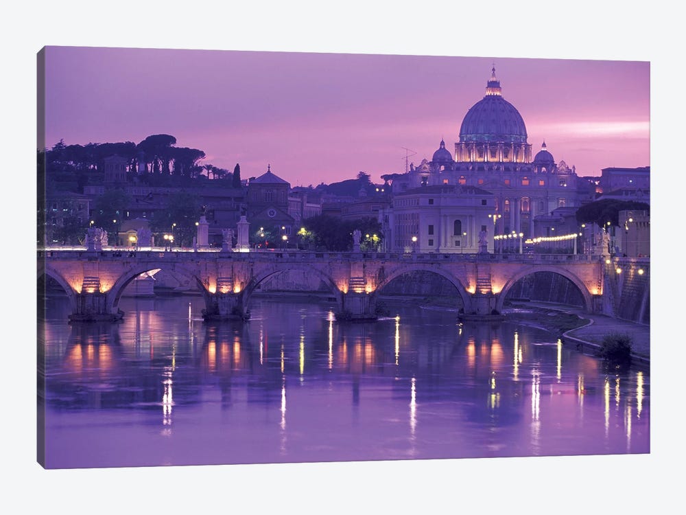 Ponte Sant'Angelo (Pons Aelius) With St. Peter's Basilica, Rome, Lazio Region, Italy by Walter Bibikow 1-piece Canvas Wall Art