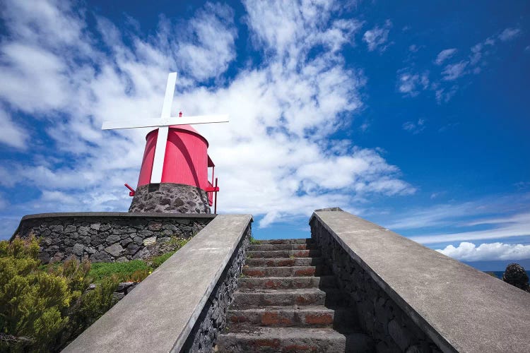 Portugal, Azores, Pico Island, Sao Roque do Pico. Traditional windmill