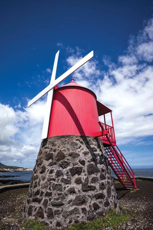 Portugal, Azores, Pico Island, Sao Roque do Pico. Traditional windmill