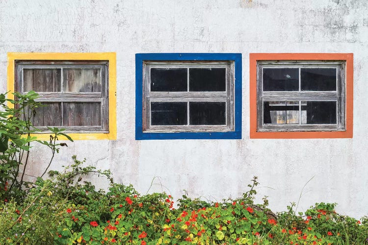 Portugal, Azores, Santa Maria Island, Anjos. Windows of the old factory by Walter Bibikow wall art
