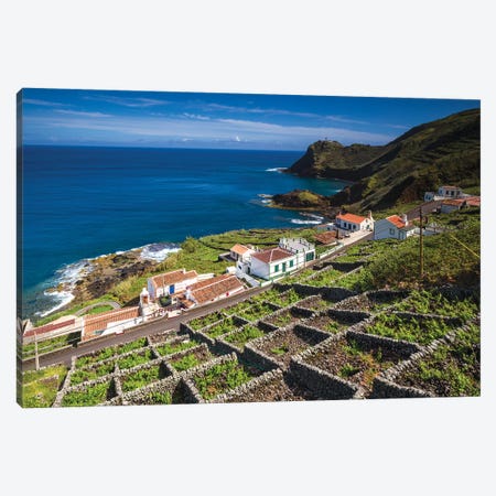 Portugal, Azores, Santa Maria Island, Maia. Elevated view of town and volcanic rock vineyards Canvas Print #WBI145} by Walter Bibikow Canvas Art