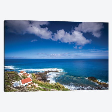 Portugal, Azores, Santa Maria Island, Maia. Elevated view of town and volcanic rock vineyards Canvas Print #WBI146} by Walter Bibikow Canvas Art