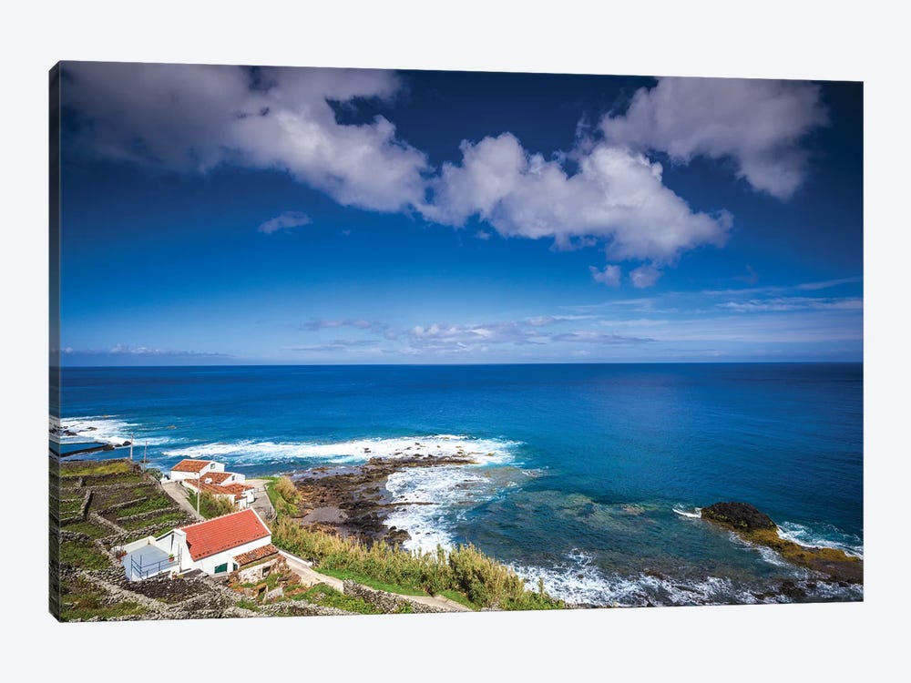 Portugal, Azores, Santa Maria Island, Maia. Elevated view of town and volcanic rock vineyards by Walter Bibikow 1-piece Canvas Artwork