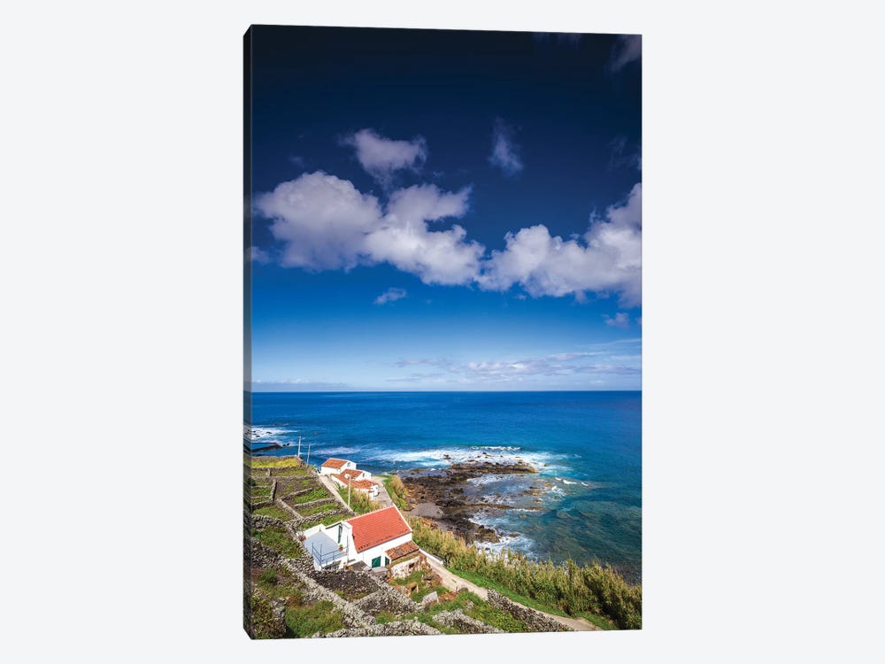 Portugal, Azores, Santa Maria Island, Maia. Elevated view of town and volcanic rock vineyards by Walter Bibikow 1-piece Canvas Art Print