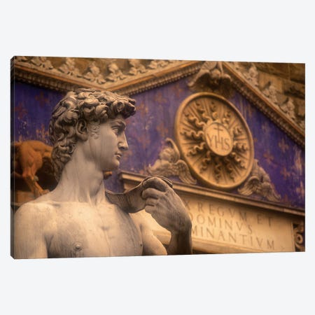 Statue Of David Replica, Palazzo Vecchio, Piazza della Signoria, Florence, Tuscany Region, Italy Canvas Print #WBI14} by Walter Bibikow Art Print