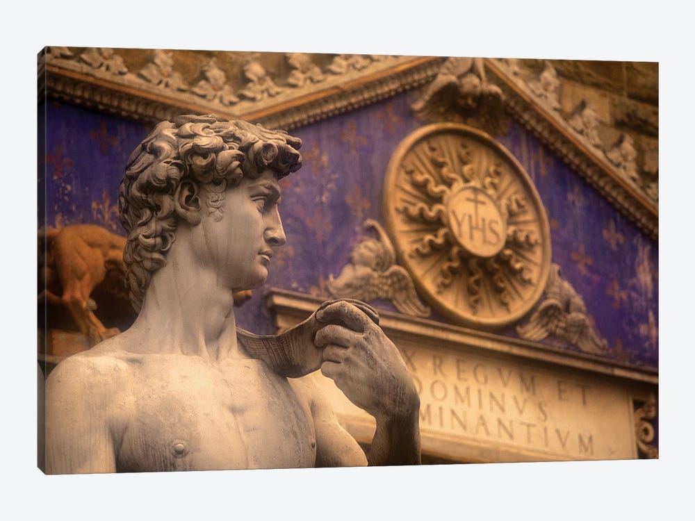 Statue Of David Replica, Palazzo Vecchio, Piazza della Signoria, Florence, Tuscany Region, Italy by Walter Bibikow 1-piece Canvas Art Print