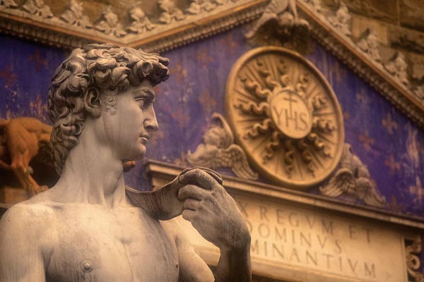 Statue Of David: Statue Of David Replica, Palazzo Vecchio, Piazza della Signoria, Florence, Tuscany Region, Italy by Walter Bibikow