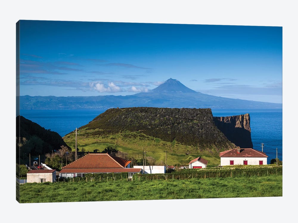 Portugal, Azores, Sao Jorge Island. Baia dos Arraias, view towards Pico Volcano by Walter Bibikow 1-piece Art Print