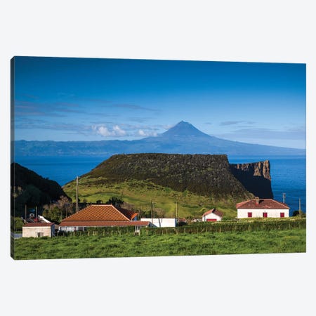 Portugal, Azores, Sao Jorge Island. Baia dos Arraias, view towards Pico Volcano Canvas Print #WBI150} by Walter Bibikow Canvas Artwork
