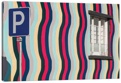 Portugal, Azores, Sao Miguel Island, Ponta Delgada. Colorful harborside building Canvas Art Print - Walter Bibikow