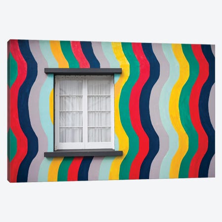 Portugal, Azores, Sao Miguel Island, Ponta Delgada. Colorful harborside building Canvas Print #WBI154} by Walter Bibikow Canvas Art Print