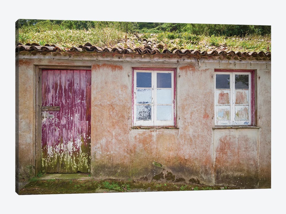 Portugal, Azores, Sao Miguel Island, Porto Formoso fishing shacks by Walter Bibikow 1-piece Canvas Wall Art