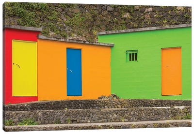 Portugal, Azores, Sao Miguel Island, Porto Formoso fishing shacks Canvas Art Print