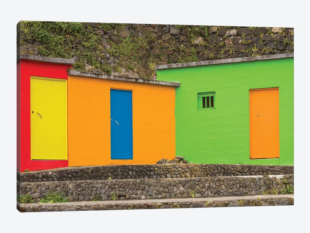 Portugal, Azores, Sao Miguel Island, Porto Formoso fishing shacks by Walter Bibikow 1-piece Canvas Artwork