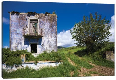 Portugal, Azores, Sao Miguel Island, Vila Franco do Campo. Ruins of old farmhouse Canvas Art Print - Portugal Art