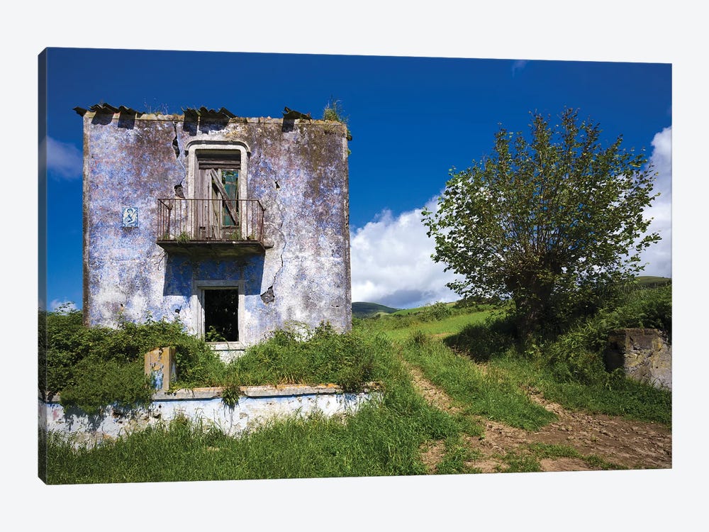 Portugal, Azores, Sao Miguel Island, Vila Franco do Campo. Ruins of old farmhouse by Walter Bibikow 1-piece Canvas Art Print