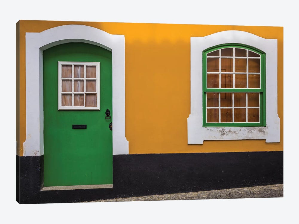Portugal, Azores, Terceira Island, Angra do Heroismo. Building detail  by Walter Bibikow 1-piece Canvas Art