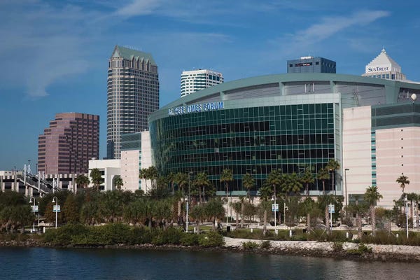 Tampa: Tampa Skyline And St. Pete Times Forum, Arena, 2009 by Walter Bibikow
